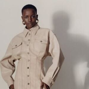 Fenty by Rihanna Faux‎ Leather Button-Down Mini Dress Cream - Size 40